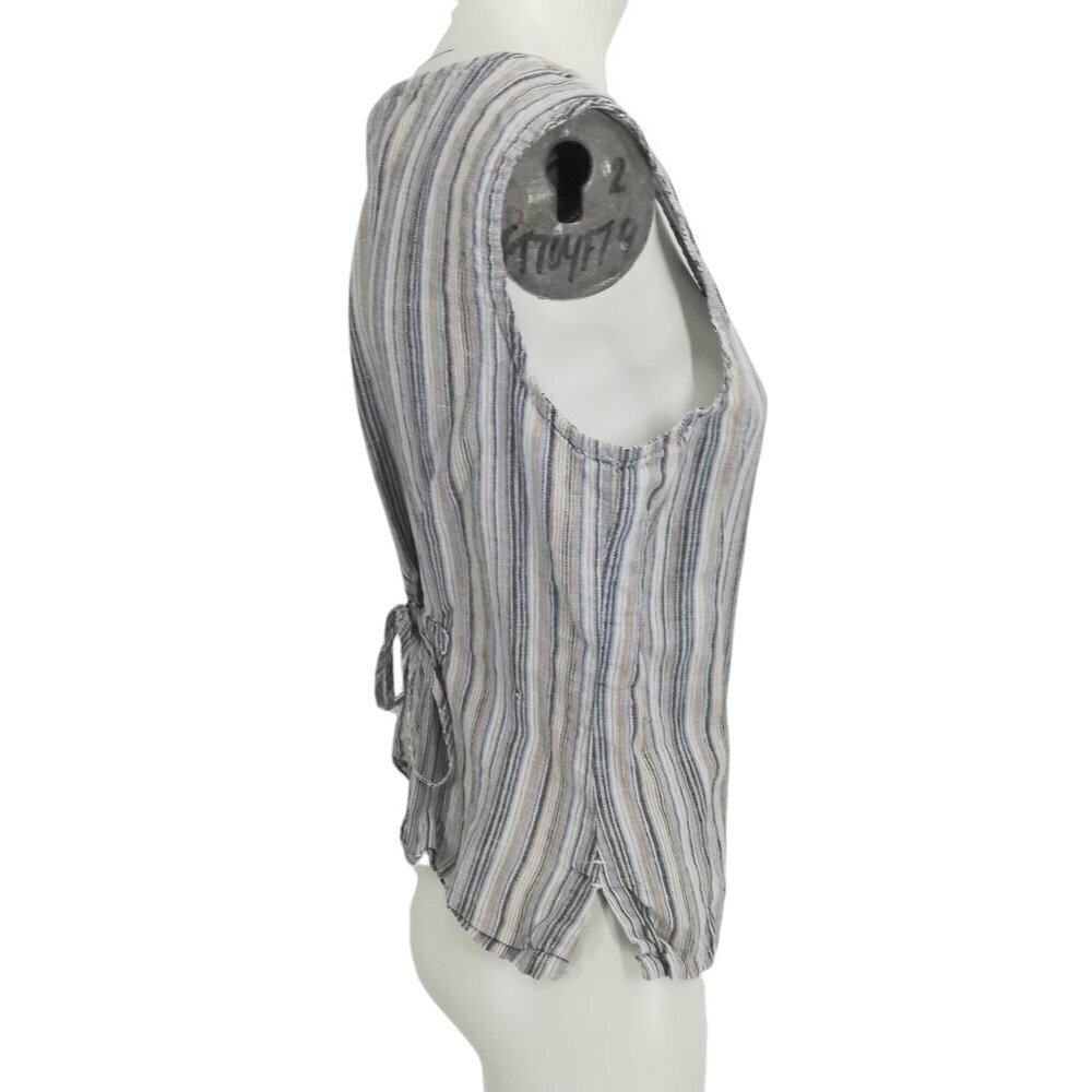 TSD Two Star Dog 100% Linen Striped Sleeveless Button Front Blouse Size S Blue - Picture 13 of 15